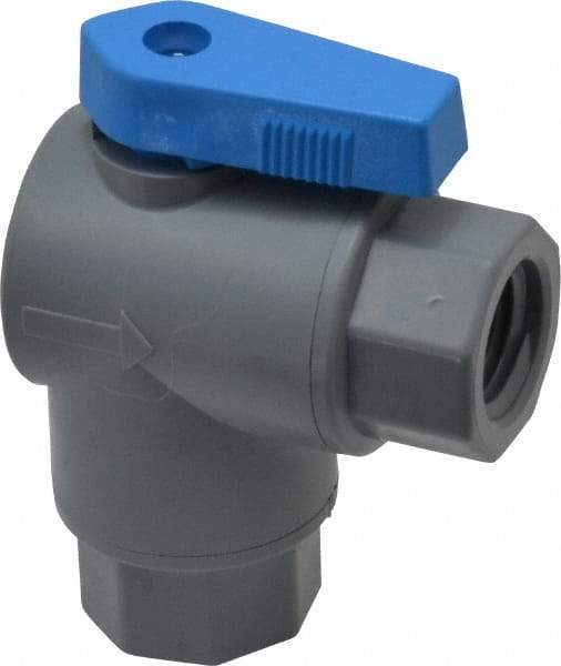 Specialty Mfr - 1/4" Pipe, PVC Standard Ball Valve - Right Angle, FNPT x FNPT Ends, Wedge Handle, 125 WOG - Eagle Tool & Supply