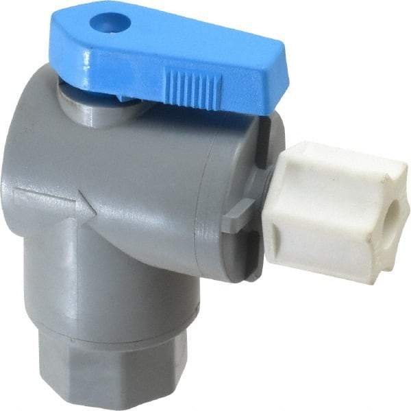 Specialty Mfr - 1/4" Pipe, PVC Standard Ball Valve - Right Angle, FNPT x Compression Ends, Wedge Handle, 125 WOG - Eagle Tool & Supply