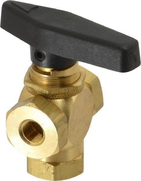 Specialty Mfr - 1/8" Pipe, Brass Standard Ball Valve - Three Way, FNPT x FNPT x FNPT Ends, Wedge Handle, 400 WOG - Eagle Tool & Supply