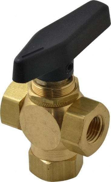 Specialty Mfr - 1/4" Pipe, Brass Standard Ball Valve - Three Way, FNPT x FNPT x FNPT Ends, Wedge Handle, 400 WOG - Eagle Tool & Supply