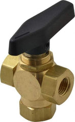 Specialty Mfr - 1/4" Pipe, Brass Standard Ball Valve - Three Way, FNPT x FNPT x FNPT Ends, Wedge Handle, 400 WOG - Eagle Tool & Supply