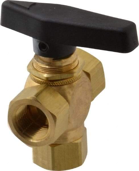 Specialty Mfr - 3/8" Pipe, Brass Standard Ball Valve - Three Way, FNPT x FNPT x FNPT Ends, Wedge Handle, 400 WOG - Eagle Tool & Supply