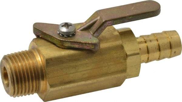 Specialty Mfr - 3/8" Pipe, Brass Standard Ball Valve - Inline - Two Way Flow, MNPT x Barbed Ends, Lever Handle, 500 WOG - Eagle Tool & Supply