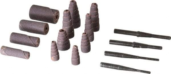 Merit Abrasives - 50 Piece Aluminum Oxide Cartridge Roll Set - 60, 80 & 120 Grit, Includes 4 Mandrels - Eagle Tool & Supply