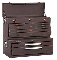 Kennedy - 10 Drawer, 2 Piece, Brown Steel Machinist's Combo - 12.56 Inches Deep 9-1/2 Inches High 26.62 Inches Wide Base - Eagle Tool & Supply
