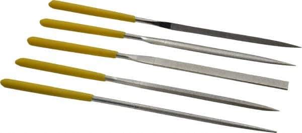 Value Collection - 5 Piece Diamond Pattern File Set - 5-1/2" Long, Fine Coarseness, Set Includes Flat, Round, Square, Three Square - Eagle Tool & Supply