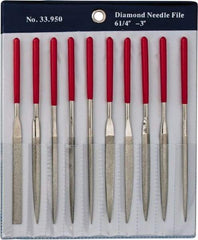 Grobet - 10 Piece Diamond Pattern File Set - 6-1/4" Long, Medium Coarseness, Set Includes Flat, Round, Square, Three Square - Eagle Tool & Supply