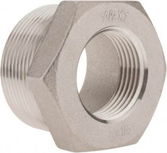 Merit Brass - 1-1/2 x 1" Grade 304 Stainless Steel Pipe Hex Bushing - MNPT x FNPT End Connections, 150 psi - Eagle Tool & Supply