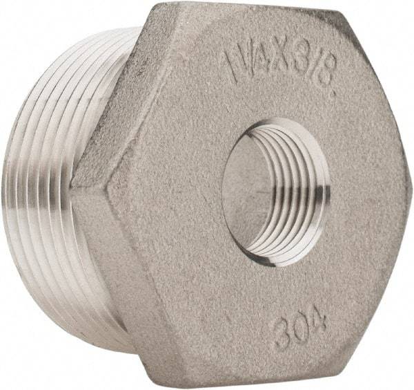 Merit Brass - 1-1/4 x 3/8" Grade 316 Stainless Steel Pipe Hex Bushing - MNPT x FNPT End Connections, 150 psi - Eagle Tool & Supply