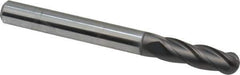 Niagara Cutter - 1/4" Diam, 3/4" LOC, 4 Flute Solid Carbide Ball End Mill - Diamond Finish, Single End, 2-1/2" OAL, 1/4" Shank Diam, Spiral Flute - Eagle Tool & Supply