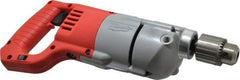 Milwaukee Tool - 1/2" Keyed Chuck, 600 RPM, D-Handle Electric Drill - 7 Amps, 120 Volts, Reversible, Includes Chuck Key with Holder & Side Handle - Eagle Tool & Supply