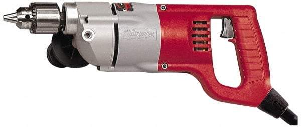 Milwaukee Tool - 1/2" Keyed Chuck, 500 RPM, D-Handle Electric Drill - 7 Amps, 120 Volts, Reversible, Includes Chuck Key with Holder & Side Handle - Eagle Tool & Supply