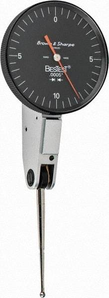 TESA Brown & Sharpe - 0.02 Inch Range, 0.0005 Inch Dial Graduation, Horizontal Dial Test Indicator - 1-1/2 Inch Black Dial, 0-10-0 Dial Reading - Eagle Tool & Supply