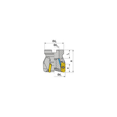 Indexable Square-Shoulder Face Mill:  AHSC400R0419B125200EF,  4'' Cut Dia,  1.2500″ Arbor Hole Dia,  0.7090″ Max Cutting Depth Uses  4,  XD..1904.. Inserts,  Through Coolant,  Series  AHSC-19