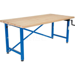 Stationary Work Bench: 72″ Wide, 41-3/16″ Deep, 44″ High, Blue & Tan 750 lb Capacity