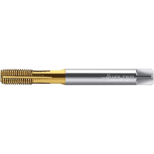 Walter-Prototyp - M10x1.50 DIN 2174 6HX 9.370 Thread Limit Semi-Bottoming Thread Forming Tap - Powdered Metal High Speed Steel, TiN Finish, 100mm OAL, 15mm Thread Length, Right Hand Thread, Series TC420 - Eagle Tool & Supply