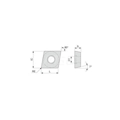 Turning Insert:  CCMT432PM AH645,  Solid Carbide TiAlN Finish,  Neutral,  1/2″ Inscribed Circle,  0.0310″ Corner Radius,  80.0 &deg N/A Diamond,  Series  CCMT
