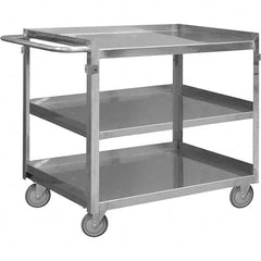 Mobile Utility Cart: Silver Stainless, Polyurethane Casters, 3 Shelves