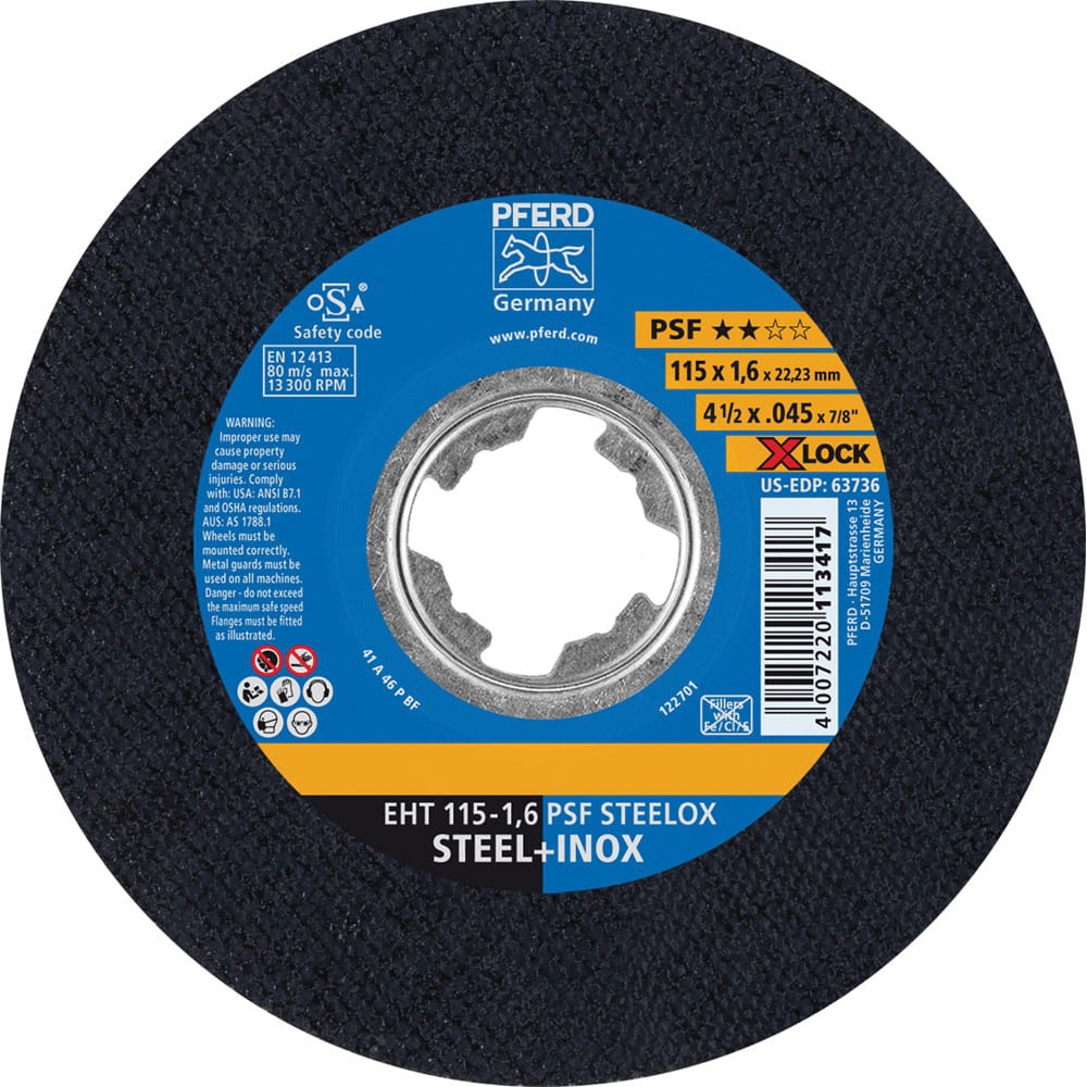 PFERD - Cutoff Wheels; Tool Compatibility: Angle Grinder ; Wheel Diameter (Inch): 4-1/2 ; Wheel Thickness (Inch): 0.0450 ; Abrasive Material: Aluminum Oxide ; Maximum RPM: 13300.000 ; Grit: 46 - Exact Industrial Supply