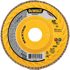 DeWALT - 40 Grit, 4-1/2" Disc Diam, Type 27 Ceramic Flap Disc - 13,300 Max RPM, Poly Cotton Backing, Arbor Attaching System, Coated - Eagle Tool & Supply