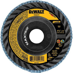 DeWALT - 40 Grit, 4-1/2" Disc Diam, Type 27 Zirconia Alumina Flap Disc - 13,300 Max RPM, Poly Cotton Backing, Arbor Attaching System, Coated - Eagle Tool & Supply