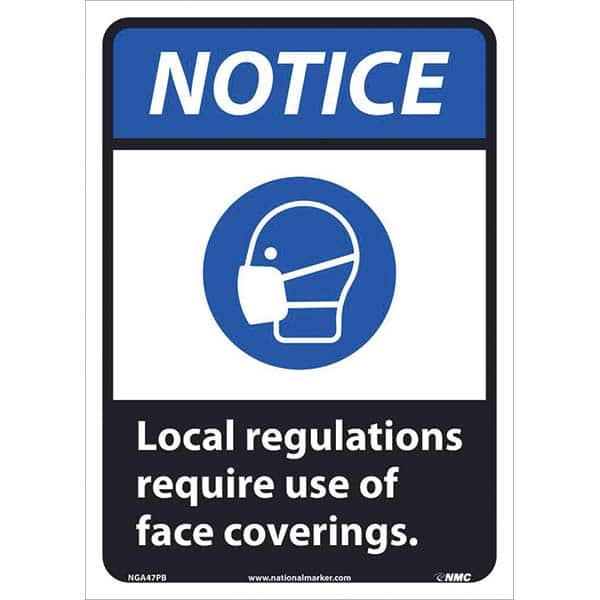 Sign: Rectangle & Square, ″Notice Local Regulations Require Use Of Face Coverings.″ Vinyl, 14″ High