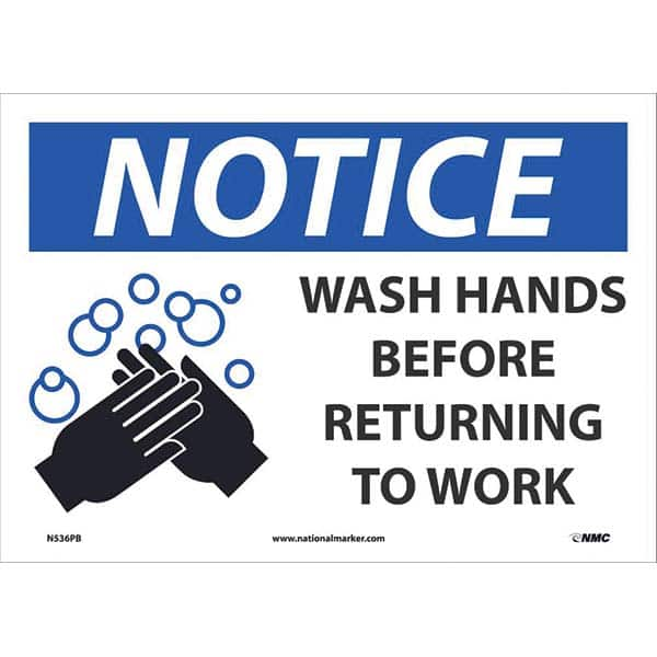 Sign: Rectangle & Square, ″Notice Wash Hands Before Returning To Work″ Vinyl, 10″ High