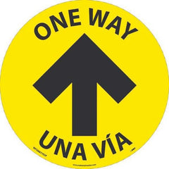 Adhesive Backed Floor Signs; Message Type: COVID-19; Graphic Type: Arrow; Message or Graphic: Message & Graphic; Message/Graphic: Message & Graphic; Legend: ONE WAY UNA VIA; Color: Yellow; Black; Legend Color: Black; Special Color Properties: Yellow; Blac