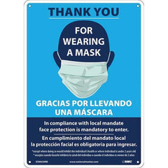 Sign: Rectangle & Square, ″Thank You For Wearing A Mask In Compliance With Local Mandate Face Protection Is Mandatory To Enter. *Except Where Doing So Would Inhibit The Individual'S Health Or Where Individual Is Under 2 Years Old. Gracias Por Llevando Una