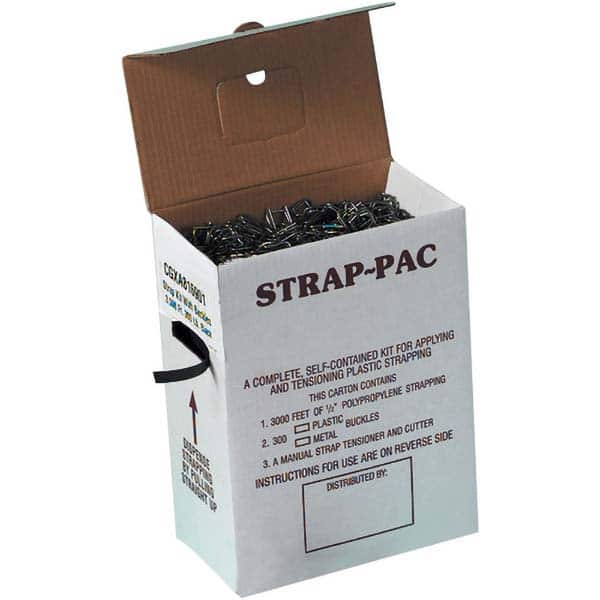 Value Collection - Strapping Kits Type: Polypropylene Strapping Kit Contents: 3000' of 1/2" Polypropylene; 300 Metal Buckles; Tensioner; Cutter - Eagle Tool & Supply