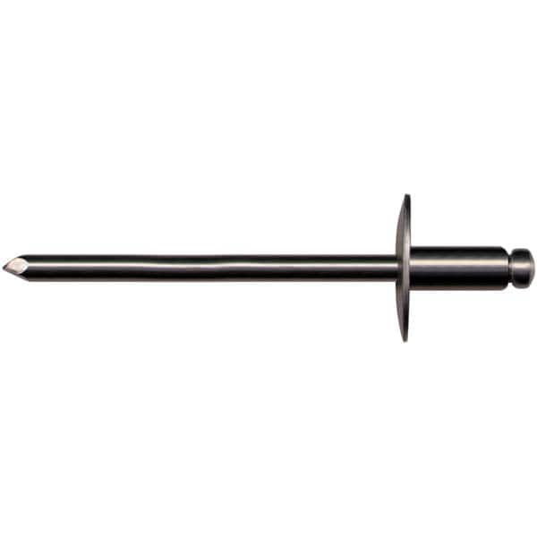 Blind Rivets; Rivet Type: Open End; Head Type: Button; Head Diameter: 0.375 in; Size Code: 43; Minimum Grip: 0.126 in; Rivet Material: Steel; Mandrel Material: Steel; Maximum Grip: 0.187 in; Minimum Grip (Decimal Inch): 0.1260; Minimum Hole Diameter: 0.12