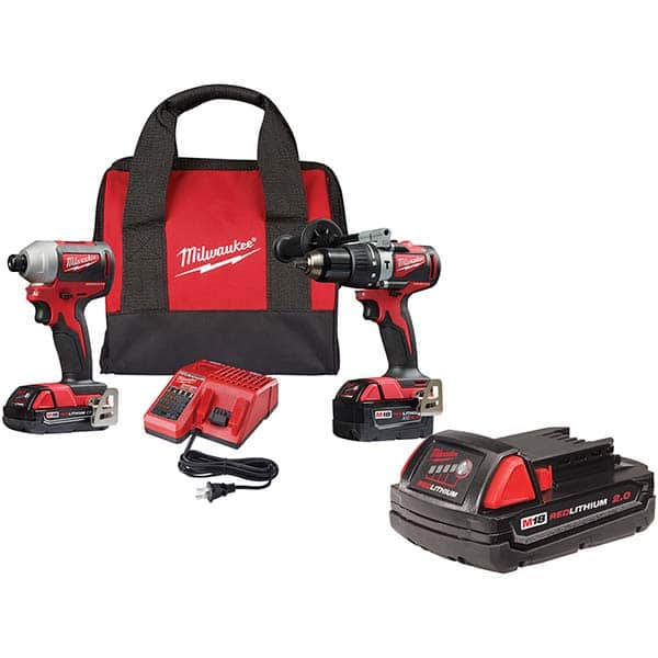 Milwaukee Tool - Cordless Tool Combination Kits Voltage: 18 Tools: 1/2" Brushless Compact Drill/Driver, 1/4" Brushless Compact Impact Driver - Eagle Tool & Supply