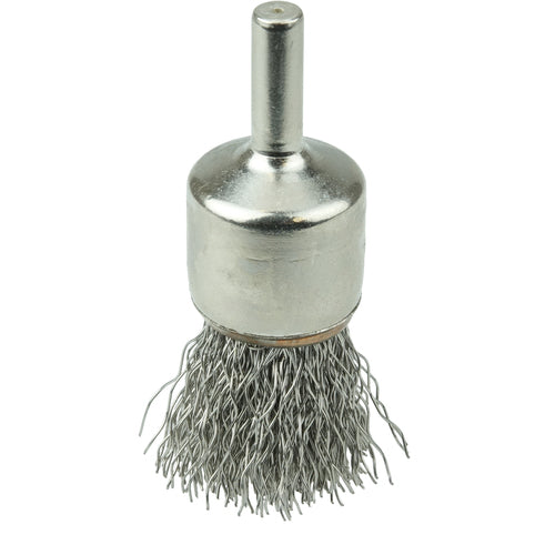 3/4″ Nickel-Plated Cup End Brush, .020″ Stainless Steel Crimped Wire Fill - Eagle Tool & Supply