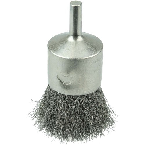 1″ Nickel-Plated Cup End Brush, .0104″ Stainless Steel Crimped Wire Fill - Eagle Tool & Supply