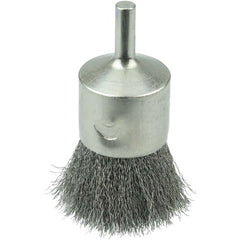 1″ Nickel-Plated Cup End Brush, .0104″ Stainless Steel Crimped Wire Fill - Eagle Tool & Supply
