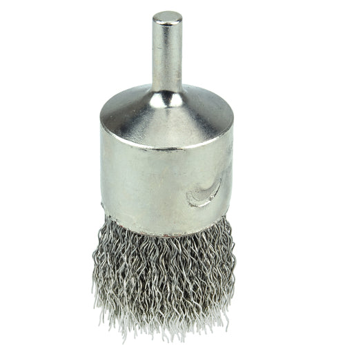 1″ Nickel-Plated Cup End Brush, .014″ Stainless Steel Crimped Wire Fill - Eagle Tool & Supply