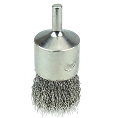 1″ Nickel-Plated Cup End Brush, .014″ Stainless Steel Crimped Wire Fill - Eagle Tool & Supply
