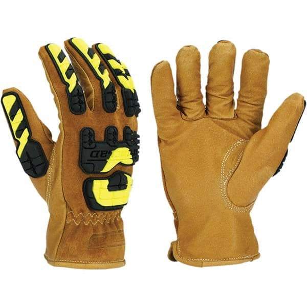 ironCLAD - Size S (7), ANSI Cut Lvl A5, Abrasion Lvl 4, Cut Resistant Gloves - 10" Long, Uncoated, HPPE Lining, Open Cuff, Golden, Paired - Eagle Tool & Supply