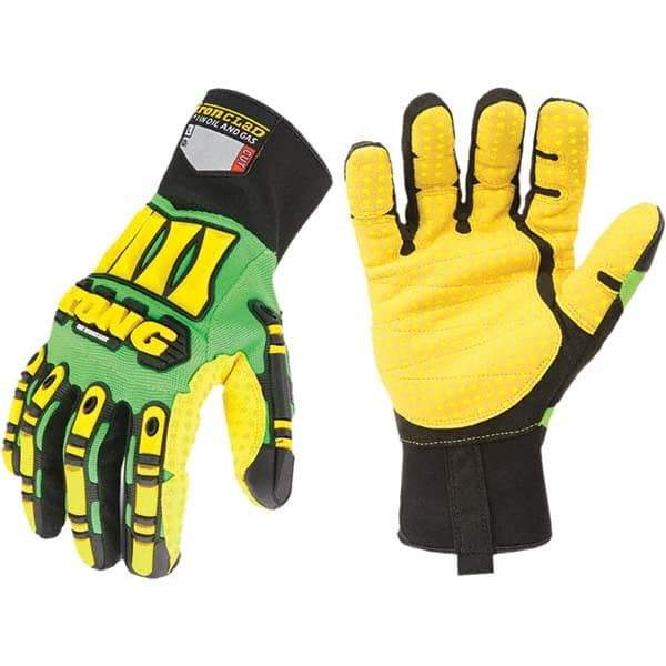 ironCLAD - Size S (7), ANSI Cut Lvl A5, Cut Resistant Gloves - 11" Long, Uncoated, Unlined, Slip-On Cuff, Green/Yellow, Paired - Eagle Tool & Supply