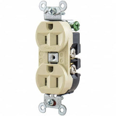 Hubbell Wiring Device-Kellems - 125V 15A NEMA 5-15R Industrial Grade Ivory Straight Blade Duplex Receptacle - Eagle Tool & Supply