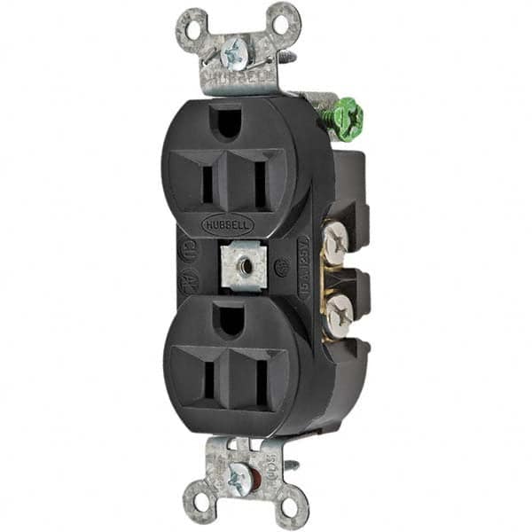 Hubbell Wiring Device-Kellems - 125V 15A NEMA 5-15R Industrial Grade Black Straight Blade Duplex Receptacle - Eagle Tool & Supply