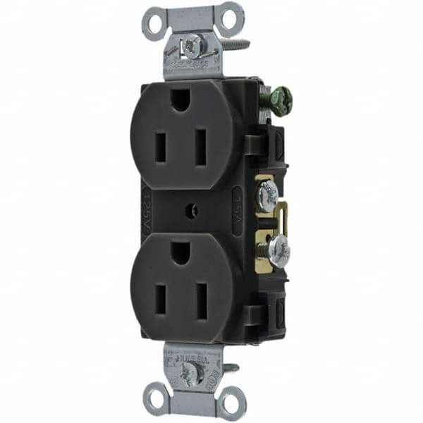 Hubbell Wiring Device-Kellems - 125V 15A NEMA 5-15R Commercial Grade Black Straight Blade Duplex Receptacle - Eagle Tool & Supply