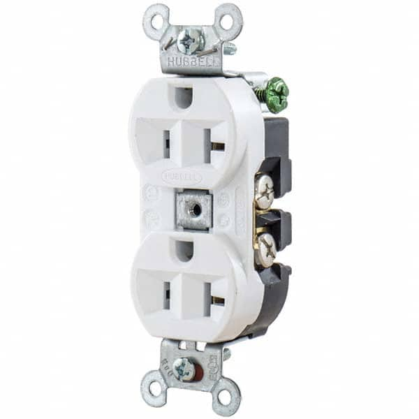 Hubbell Wiring Device-Kellems - 125V 20A NEMA 5-20R Industrial Grade White Straight Blade Duplex Receptacle - Eagle Tool & Supply