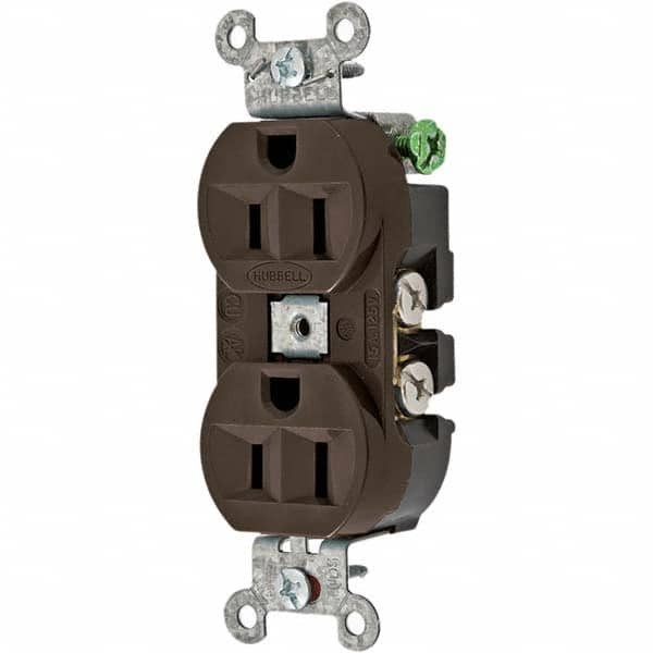 Hubbell Wiring Device-Kellems - 125V 15A NEMA 5-15R Industrial Grade Brown Straight Blade Duplex Receptacle - Eagle Tool & Supply