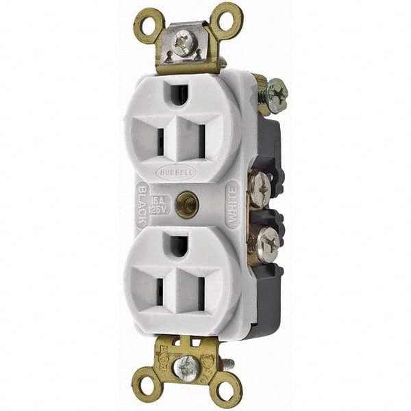 Hubbell Wiring Device-Kellems - 125V 15A NEMA 5-15R Industrial Grade White Straight Blade Duplex Receptacle - Eagle Tool & Supply