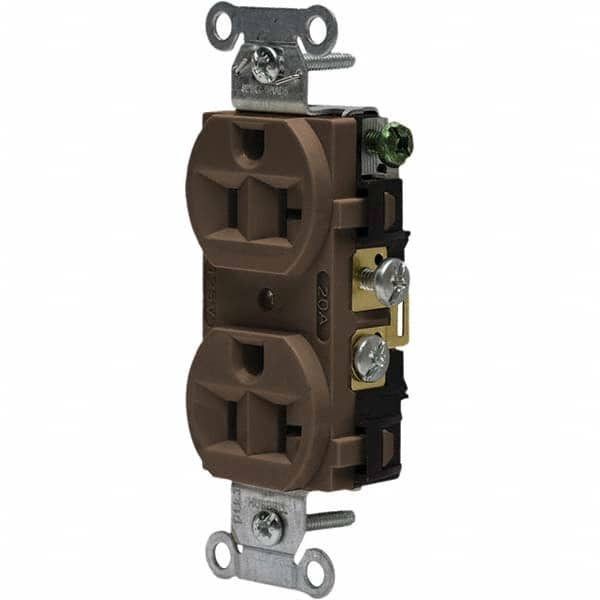 Hubbell Wiring Device-Kellems - 125V 20A NEMA 5-20R Commercial Grade Brown Straight Blade Duplex Receptacle - Eagle Tool & Supply