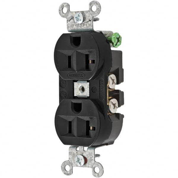 Hubbell Wiring Device-Kellems - 125V 20A NEMA 5-20R Industrial Grade Black Straight Blade Duplex Receptacle - Eagle Tool & Supply