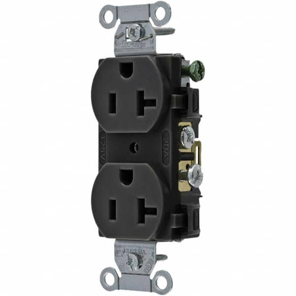 Hubbell Wiring Device-Kellems - 125V 20A NEMA 5-20R Commercial Grade Black Straight Blade Duplex Receptacle - Eagle Tool & Supply