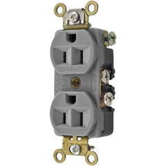 Hubbell Wiring Device-Kellems - 125V 15A NEMA 5-15R Industrial Grade Gray Straight Blade Duplex Receptacle - Eagle Tool & Supply