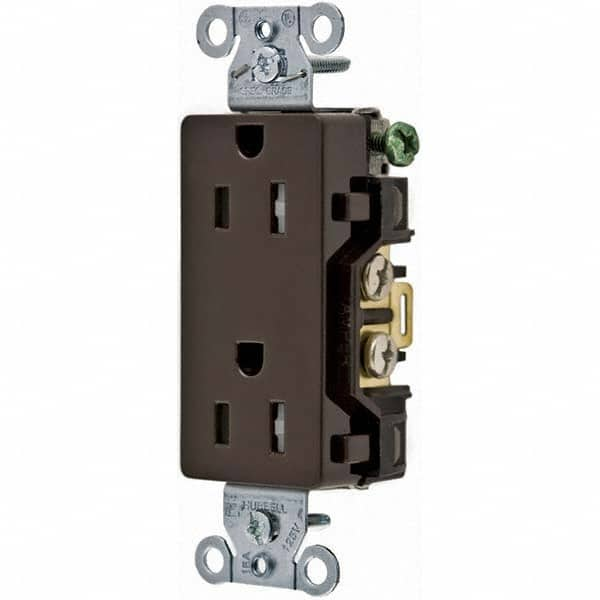 Hubbell Wiring Device-Kellems - 125V 15A NEMA 5-15R Commercial Grade Brown Straight Blade Duplex Receptacle - Eagle Tool & Supply